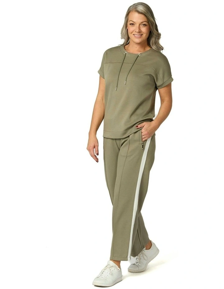 Zen Crop Side Stripe Wide Pants in Green image 4