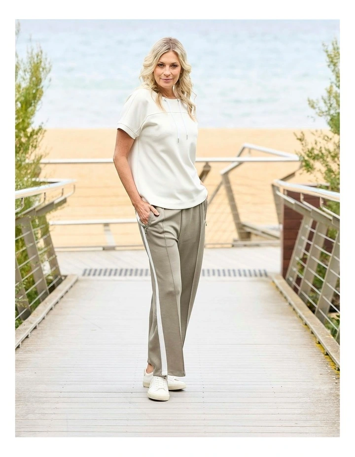 Zen Crop Side Stripe Wide Pants in Green image 5