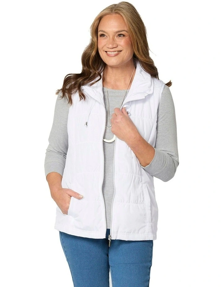 Lakeshore Zip Up Ruched Vest in White image 1