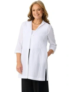 Lumina 1 Button Long Shacket in White