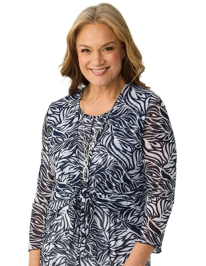 Veneta Mesh Crop Print Cardigan in Multi image 1