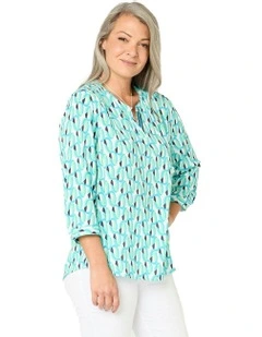Ovals V Neck 3/4 Sleeve Blouse in Blue