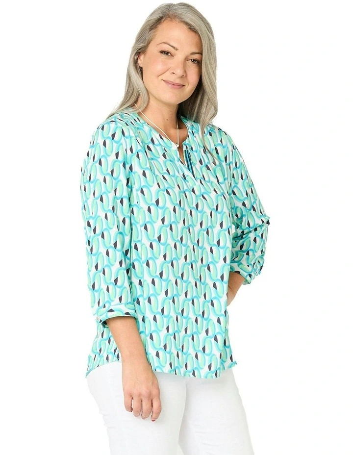 Ovals V Neck 3/4 Sleeve Blouse in Blue image 1