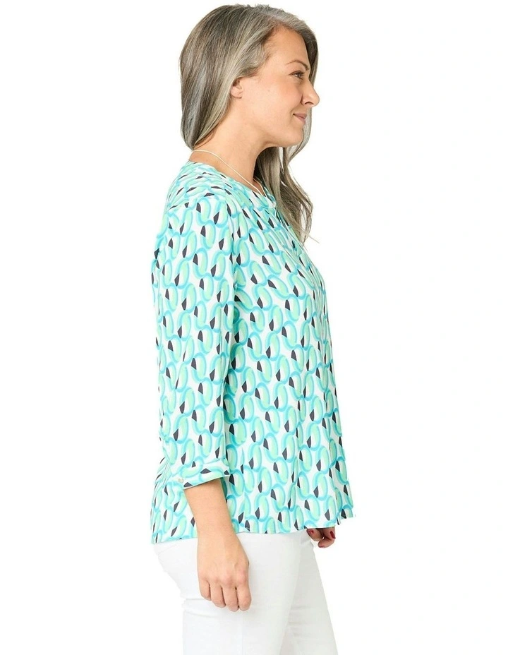 Ovals V Neck 3/4 Sleeve Blouse in Blue image 3