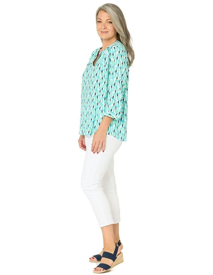 Ovals V Neck 3/4 Sleeve Blouse in Blue image 5