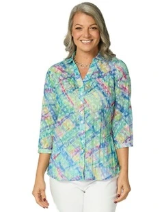 Vista Crushed 3/4 Sleeve Print Shirt in Multi