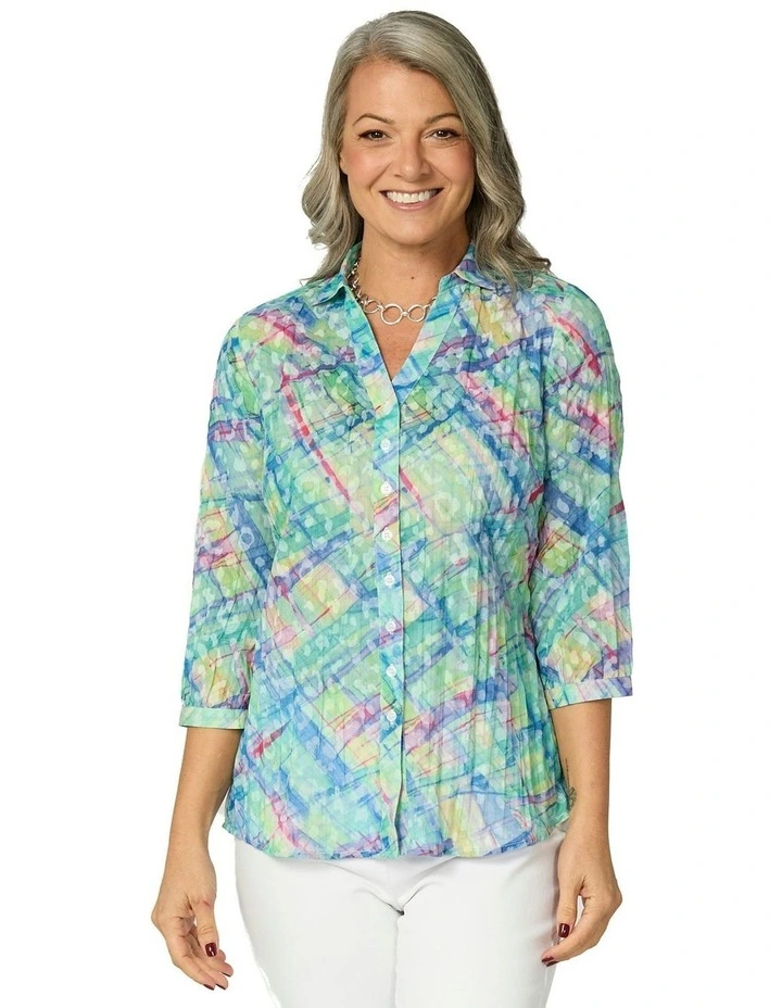 Vista Crushed 3/4 Sleeve Print Shirt in Multi image 1