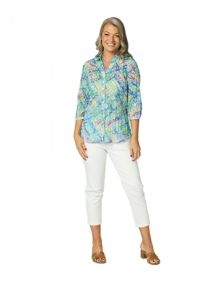 Vista Crushed 3/4 Sleeve Print Shirt in Multi image 4