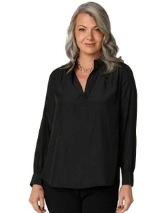 Desire V Neck Popover Blouse in Black