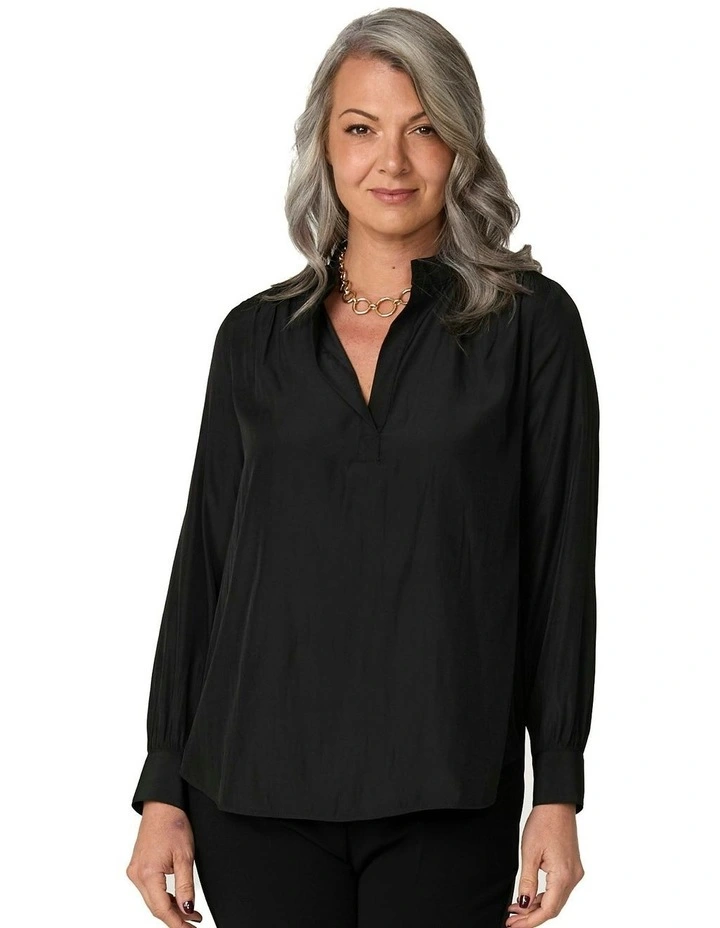 Desire V Neck Popover Blouse in Black image 1