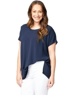 Patios Scoop Neck Pleat Back Top in Blue