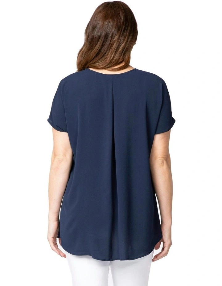 Patios Scoop Neck Pleat Back Top in Blue image 2
