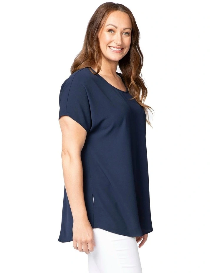 Patios Scoop Neck Pleat Back Top in Blue image 3