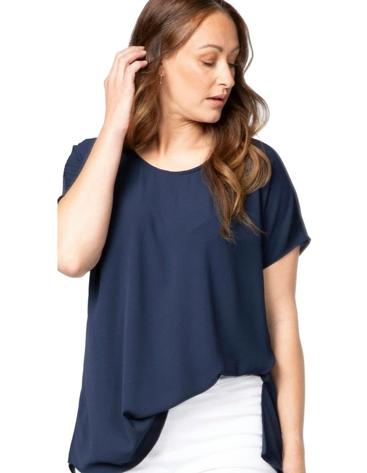 Patios Scoop Neck Pleat Back Top in Blue image 4
