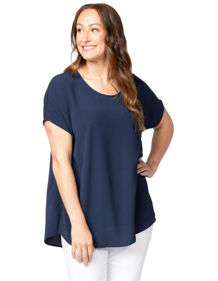 Patios Scoop Neck Pleat Back Top in Blue image 6