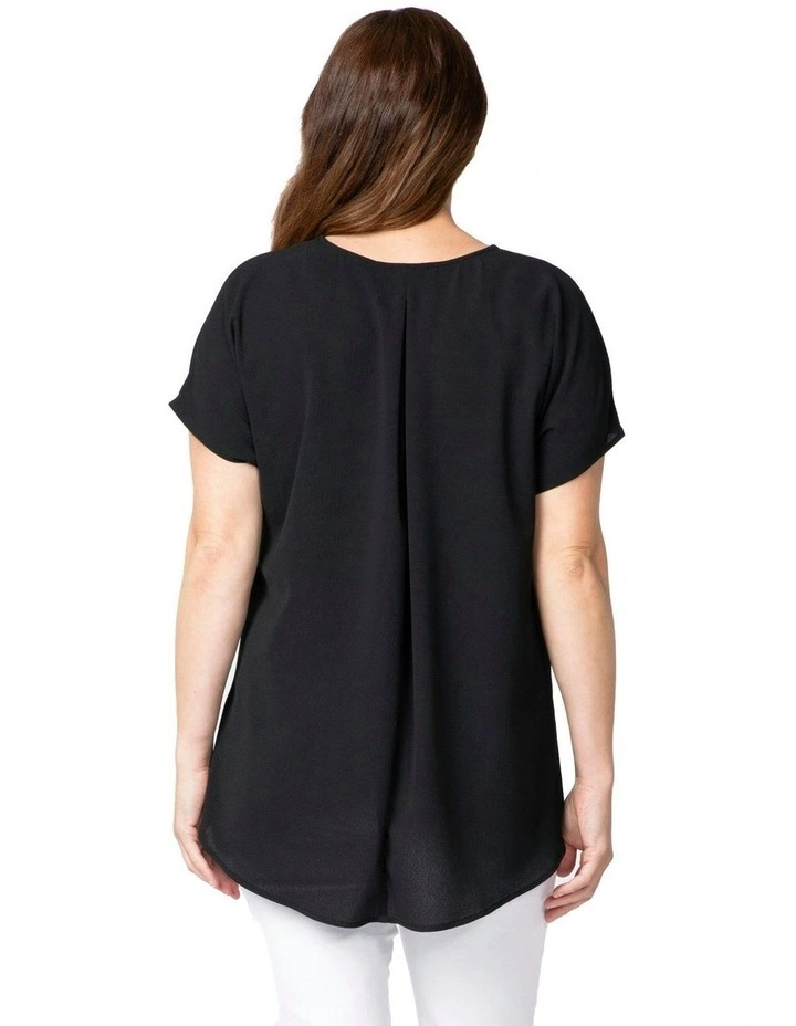 Patios Scoop Neck Pleat Back Top in Black image 2