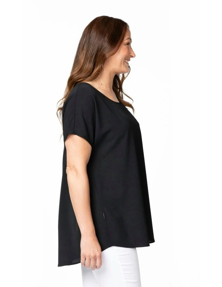 Patios Scoop Neck Pleat Back Top in Black image 3