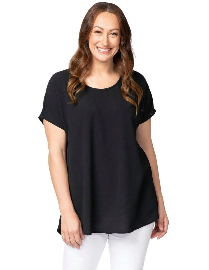 Patios Scoop Neck Pleat Back Top in Black image 4