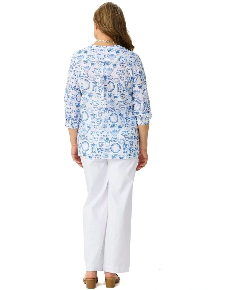 Wiltshire 3/4 Sleeve Open Neck Shirt in Blue image 2