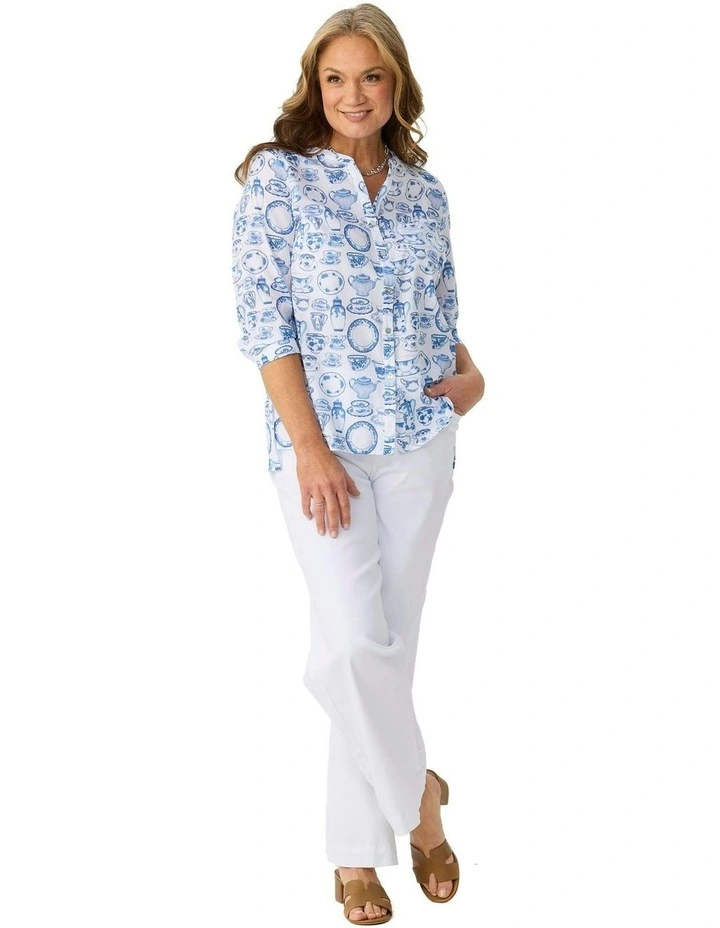 Wiltshire 3/4 Sleeve Open Neck Shirt in Blue image 4