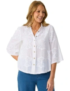 Butterfly Bell Sleeve Shirt in White