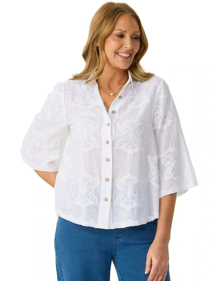 Butterfly Bell Sleeve Shirt in White image 1