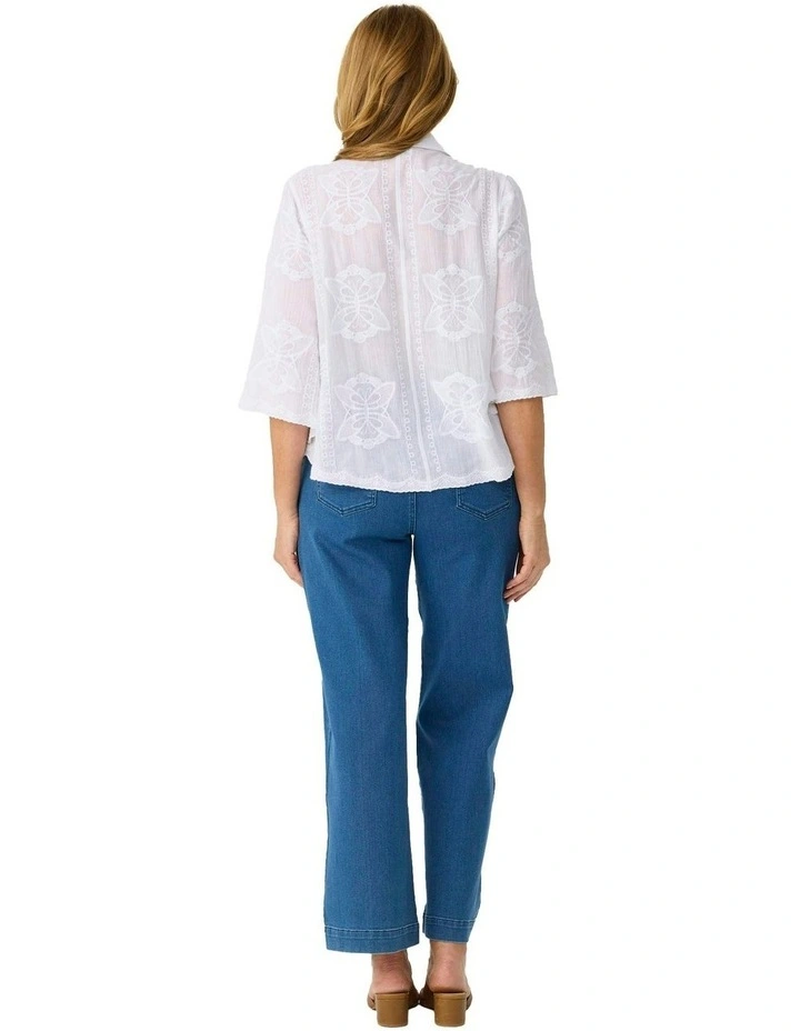 Butterfly Bell Sleeve Shirt in White image 2