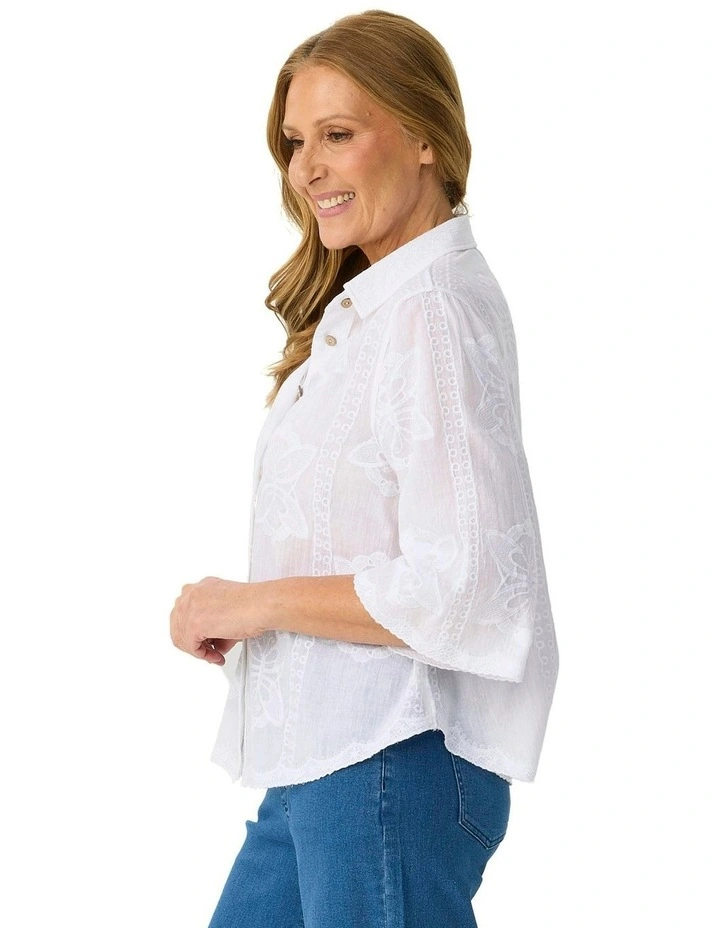 Butterfly Bell Sleeve Shirt in White image 3
