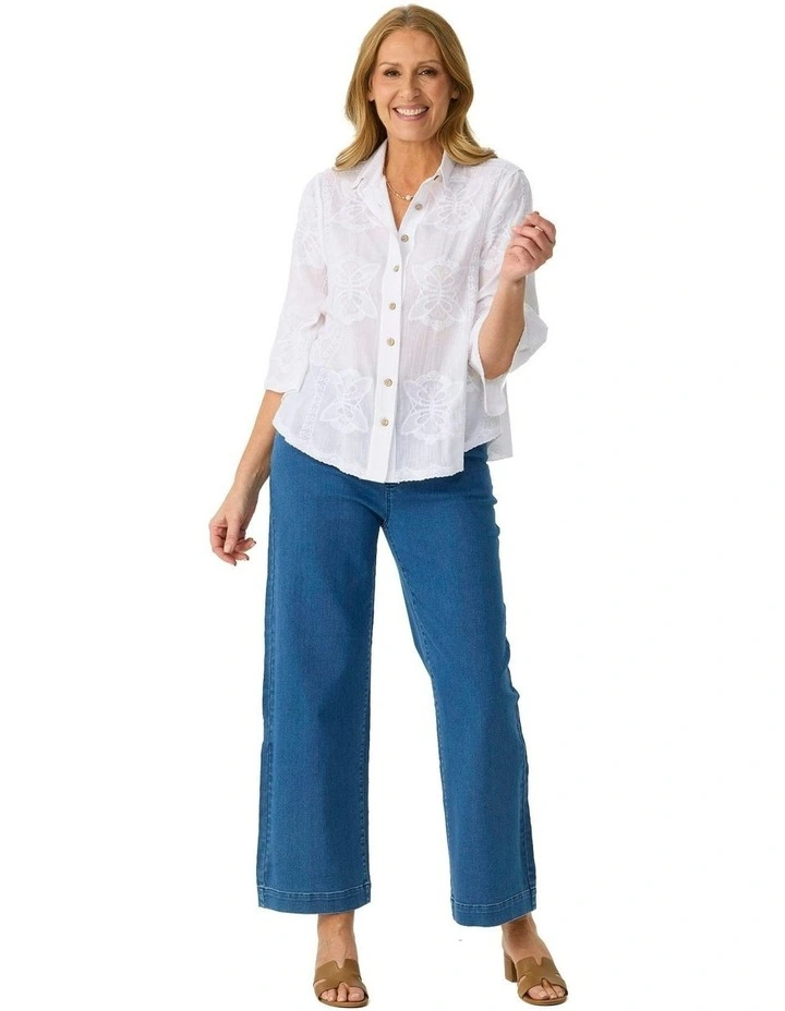 Butterfly Bell Sleeve Shirt in White image 4