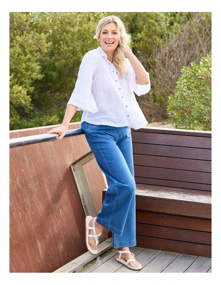 Butterfly Bell Sleeve Shirt in White image 5