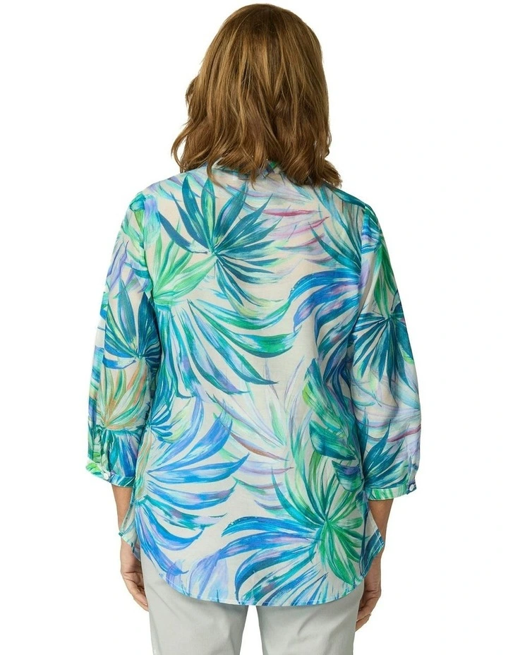 Tropical Palms Pleat 3/4 Sleeve Shirt in Multi image 2
