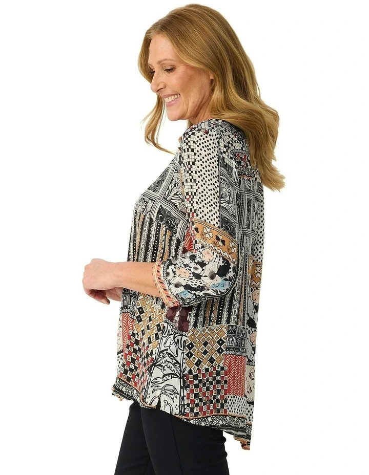 Blackjack 3/4 Sleeve Collared Blouse in Multi image 3