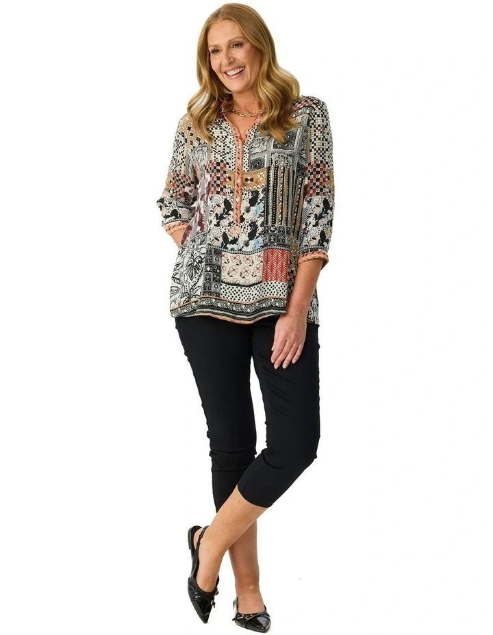 Blackjack 3/4 Sleeve Collared Blouse in Multi image 4