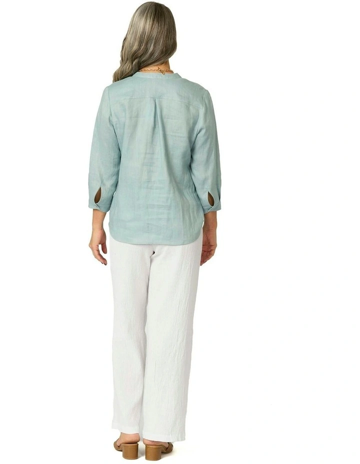 Caledonia Collarless 3/4 Sleeve Shirt in Blue image 2