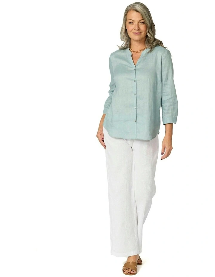 Caledonia Collarless 3/4 Sleeve Shirt in Blue image 4