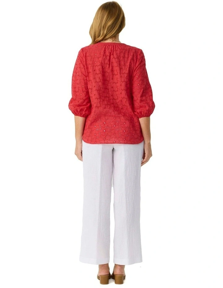 Wendy Broderie 3/4 Sleeve Blouse in Red image 2
