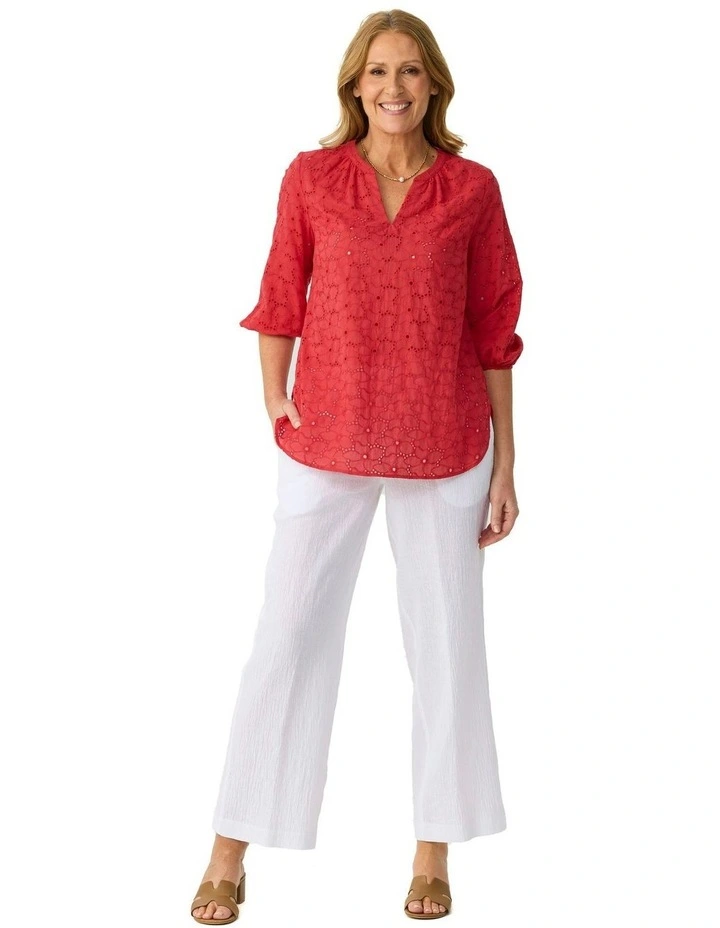 Wendy Broderie 3/4 Sleeve Blouse in Red image 4