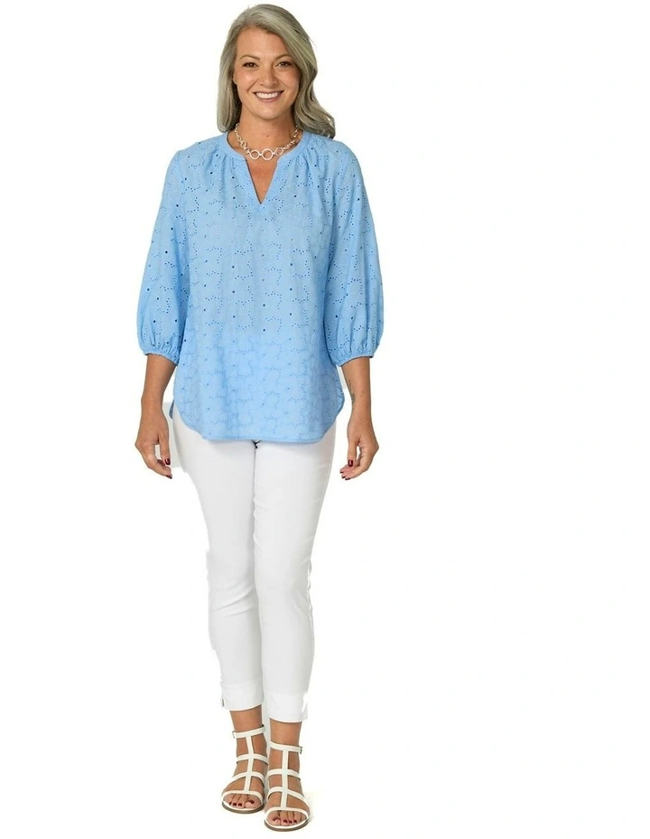 Wendy Broderie 3/4 Sleeve Blouse in Blue image 4