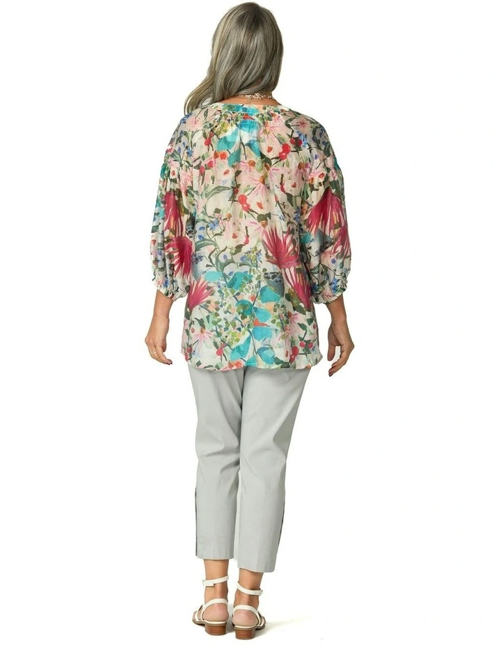 Botanical 3/4 Sleeve Smocked Blouse in Multi image 2