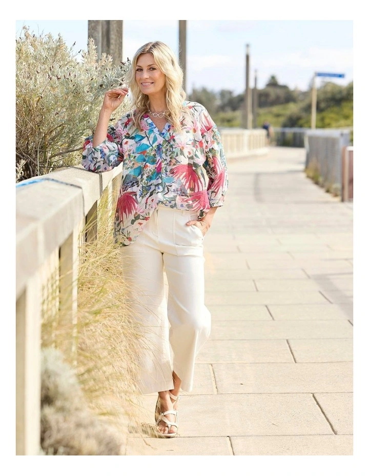 Botanical 3/4 Sleeve Smocked Blouse in Multi image 5