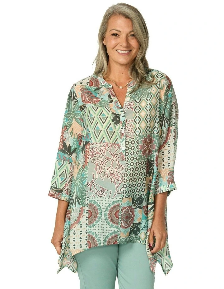 Zac 3/4 Sleeve Sharkbite Blouse in Multi image 1