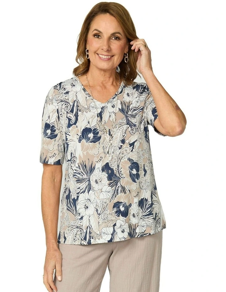 Cummins V-neck Elbow Sleeve Print Tee in Multi image 1