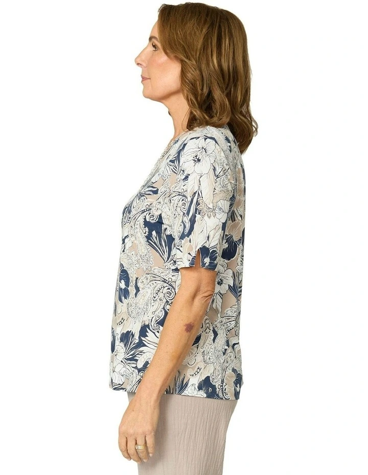 Cummins V-neck Elbow Sleeve Print Tee in Multi image 3
