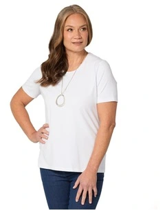 Everyday Ribbon Trim Short Sleeve Tee in White