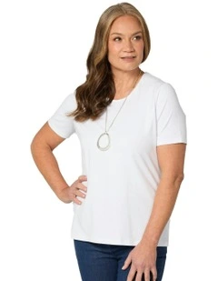 Everyday Ribbon Trim Short Sleeve Tee in White