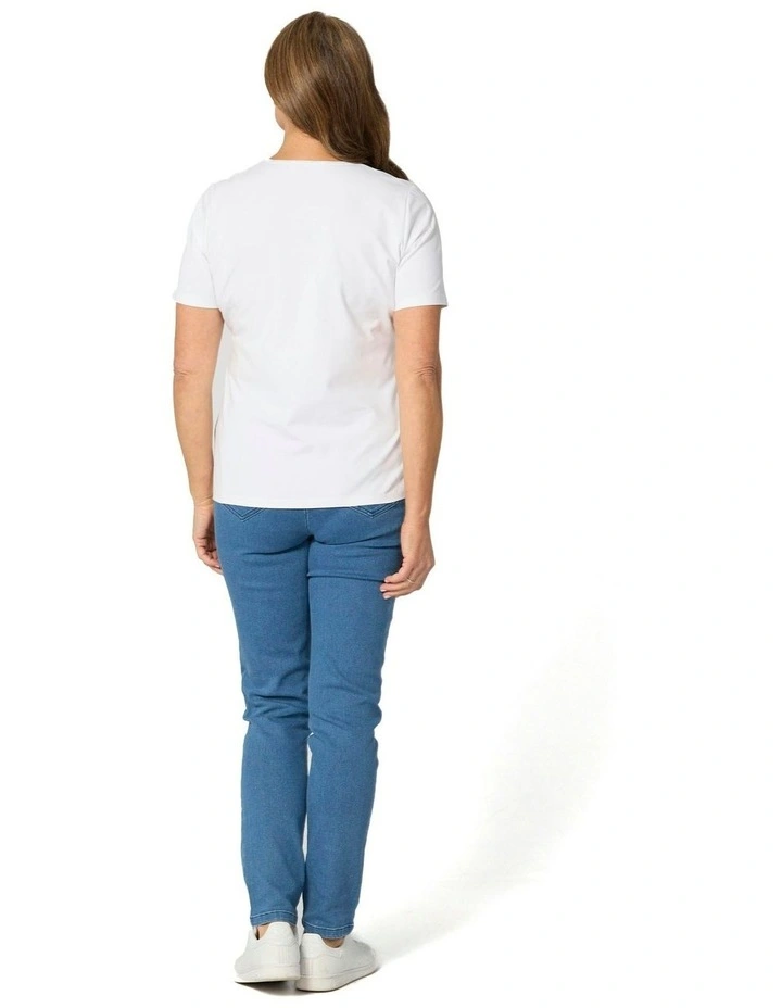 Everyday Ribbon Trim Short Sleeve Tee in White image 2