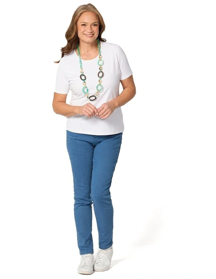Everyday Ribbon Trim Short Sleeve Tee in White image 4