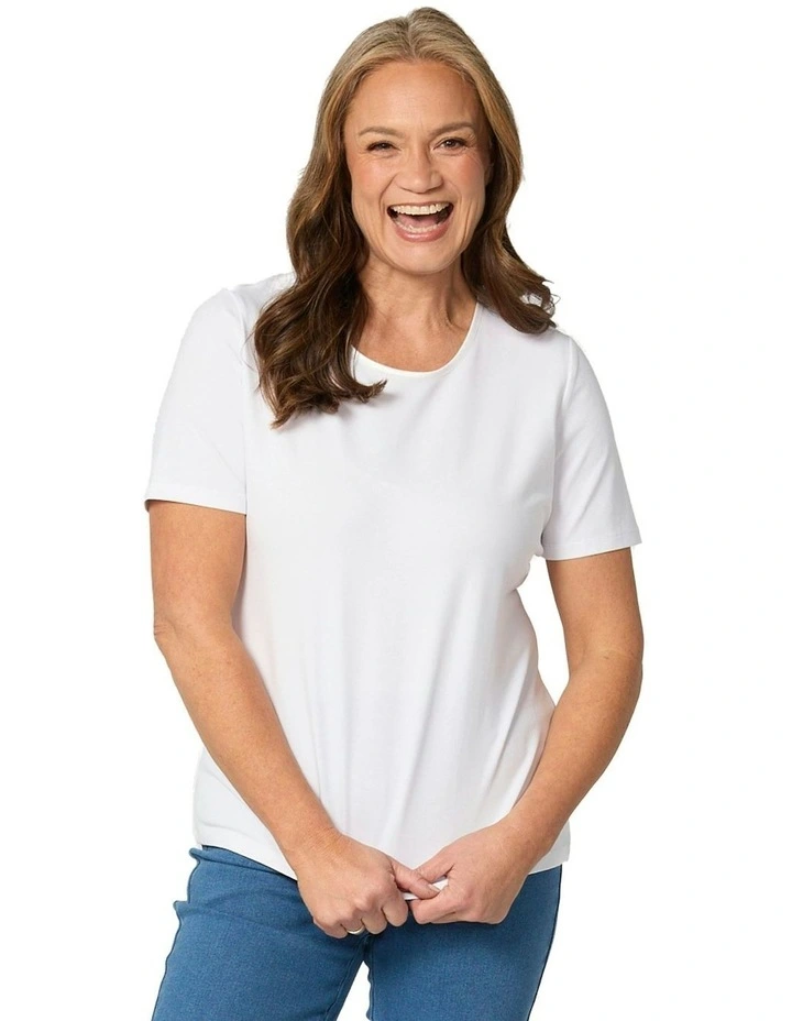 Everyday Ribbon Trim Short Sleeve Tee in White image 4