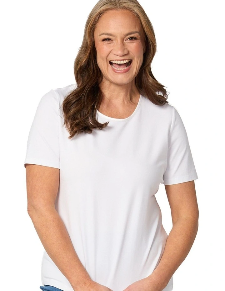 Everyday Ribbon Trim Short Sleeve Tee in White image 5