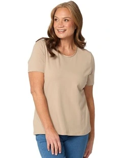 Everyday Ribbon Trim Short Sleeve Tee in Beige